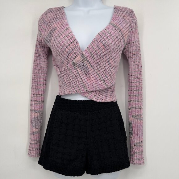 Free People Pink Ribbed Textured Wrap Front Sweater Top XS - Picture 1 of 6